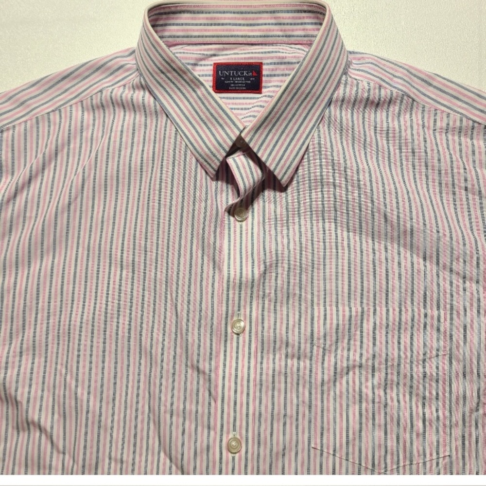 Untuckit Shirt Mens XL Slim Fit Pink Striped Long Sleeve Denning Button Down